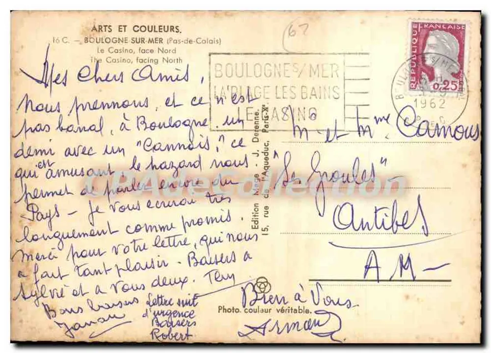 Das Casino, Nordseite — Boulogne-sur-Mer — Edition Nage - J. Detenre - Rückseite