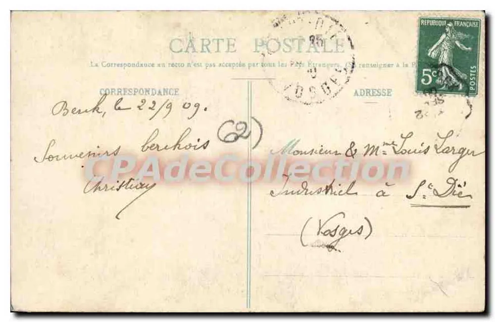 Berck-Plage - As Dunas — editor desconhecido, n° 44 - Verso