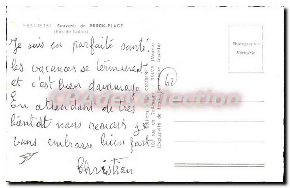 Berck-Plage — farol e praias — Edições de Talland (Reims) - Verso