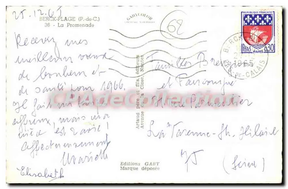 Berck-Plage (P.-de-C.) — A Promenade — Editions Gaby - Verso