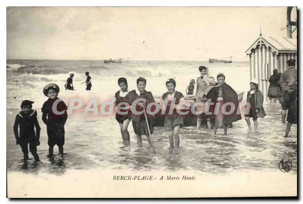 Berck-Plage - A Marée Alta — Bilhete postal antigo de Coleção, n°15 - Frente
