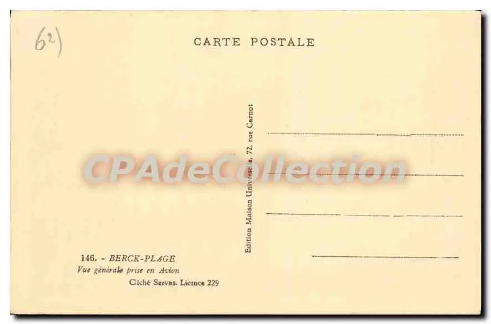 Berck-Plage — Vista geral tirada de avião — Edição Maison Universale, 72, rue Carnot - Verso