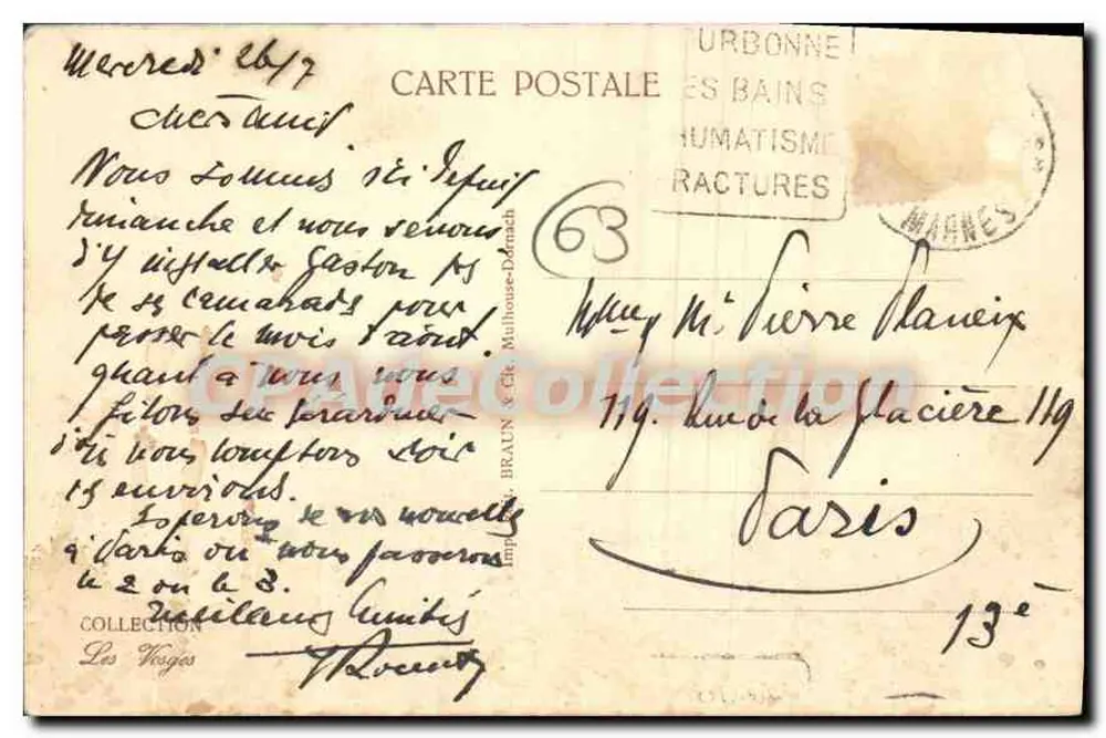 Bourbonne-les-Bains — A Grande Rue — Imp. Braun & Cie, Mailhouse-Damach, n°2685 - Verso
