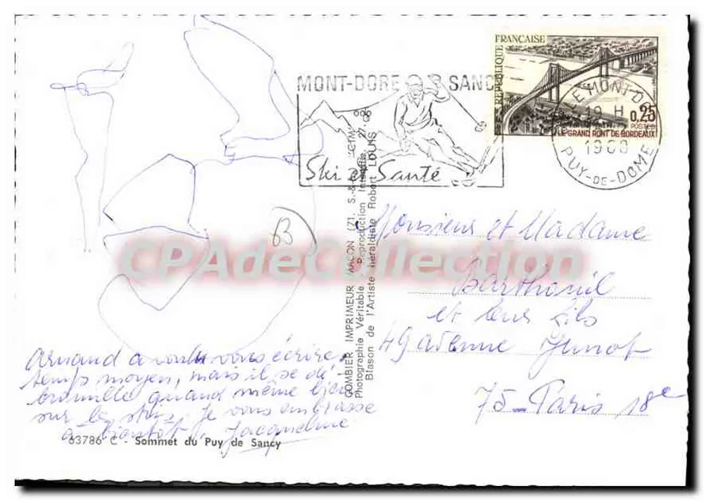 Cume do Puy de Sancy — Lembrete do Puy de Sancy — Impressor Robert S. em Mont-Dore - Verso