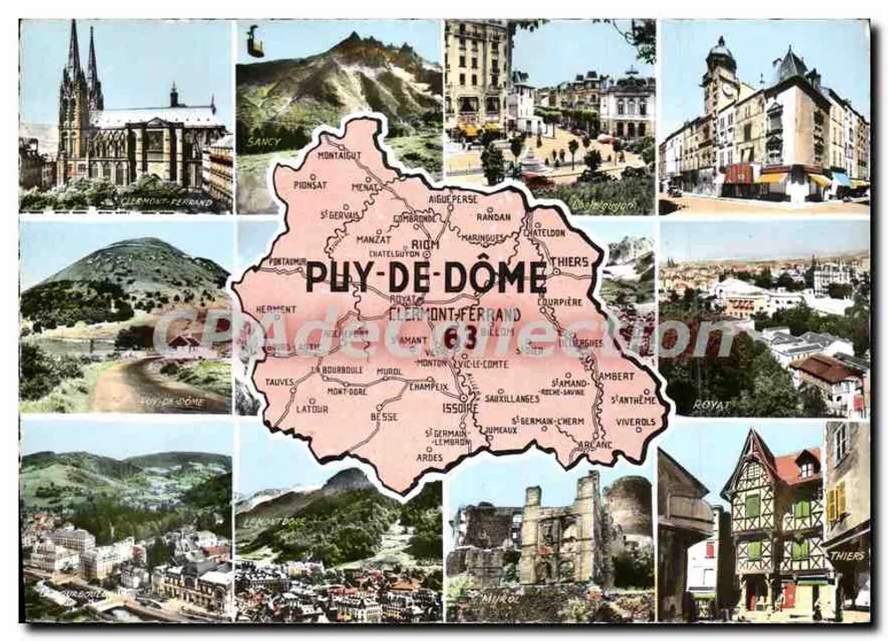 Puy-de-Dôme — Panoramische Ansichtskarte mit Departementskarte — C° des Arts Photomécaniques, Paris - Vorderseite