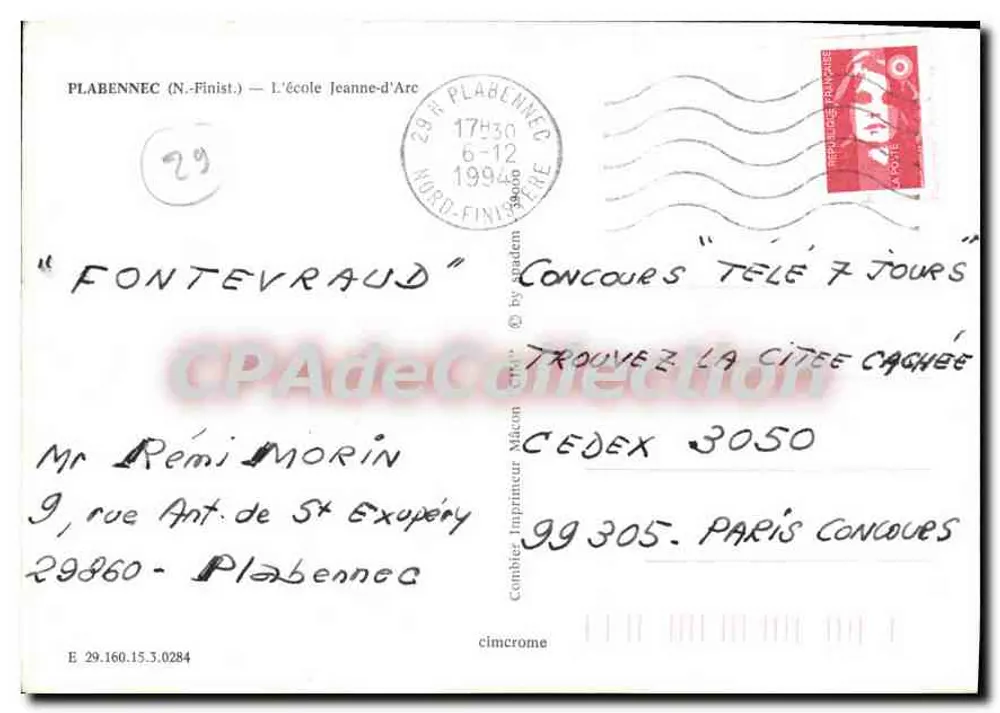 Plabennec (Finistère) — A escola Jeanne-d'Arc — Cimchrome - Verso