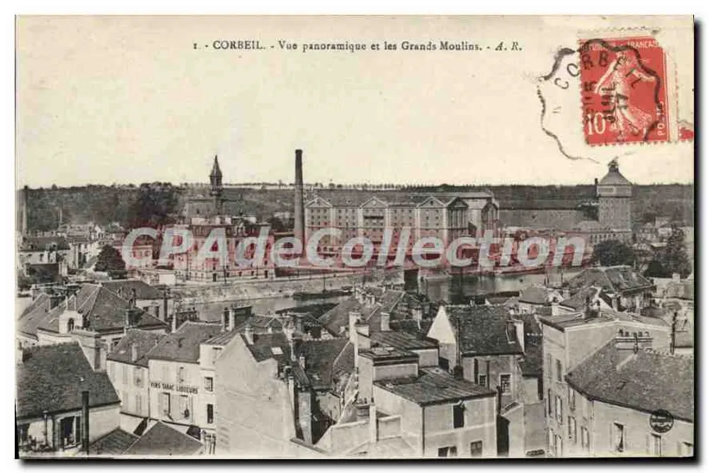 Corbeil — Panoramablick und die Großen Mühlen — A. R. - Vorderseite
