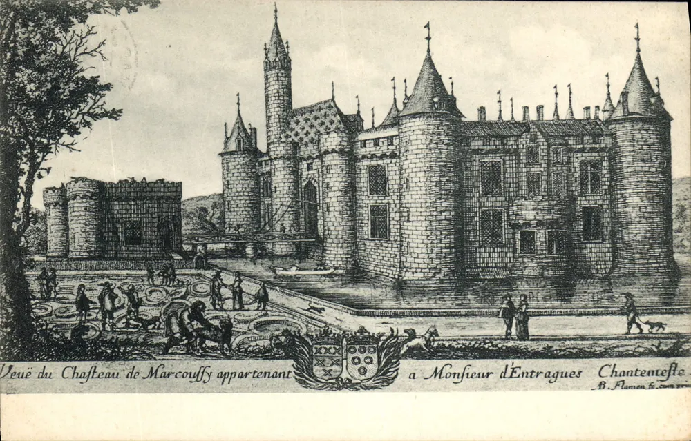 Château de Marcoussy — gravurierte Ansicht — B. Flamen, Triénon-Ausgabe, n° 1515 - Vorderseite