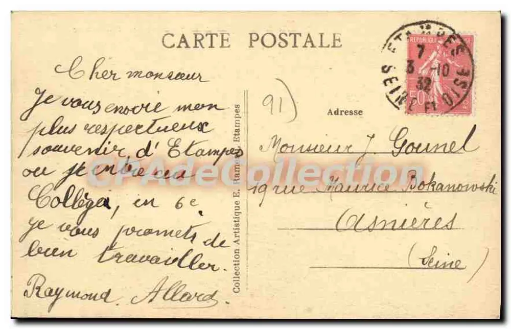 Étampes — Vista geral tirada de Saint-Pierre — Editora Coleção Artística Étampes, n° 47 - Verso