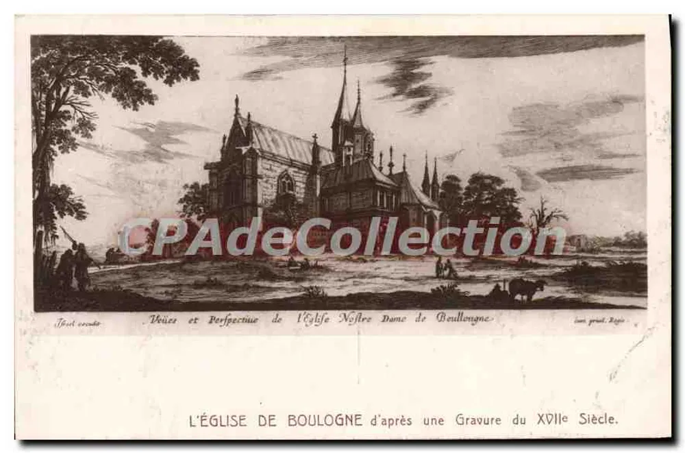 Die Kirche von Boulogne — Ansicht und Perspektive nach einer Holzschnitte aus dem 17. Jahrhundert — unbekannter Verlag, Seriennummer nicht sichtbar - Vorderseite