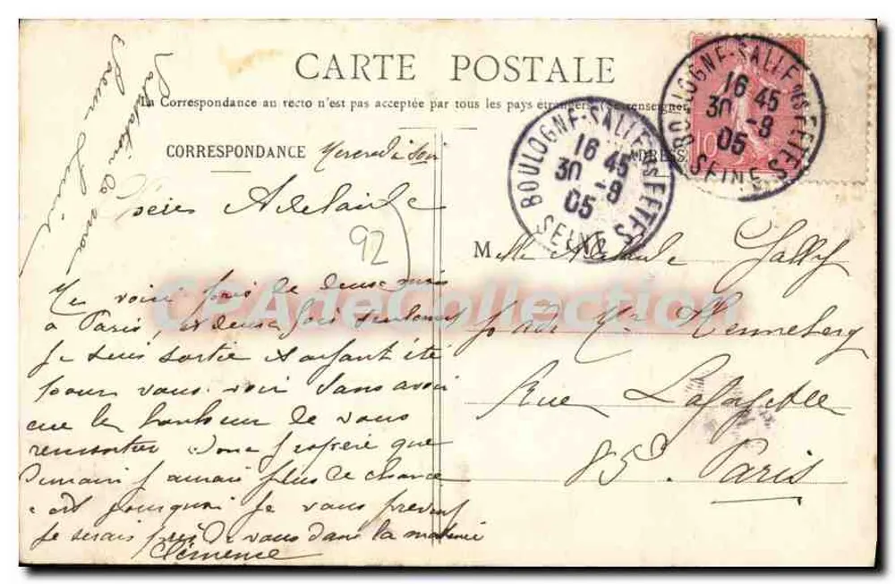 BOULOGNE-sur-SEINE — Das Rathaus — G. L. n° 325 - Rückseite