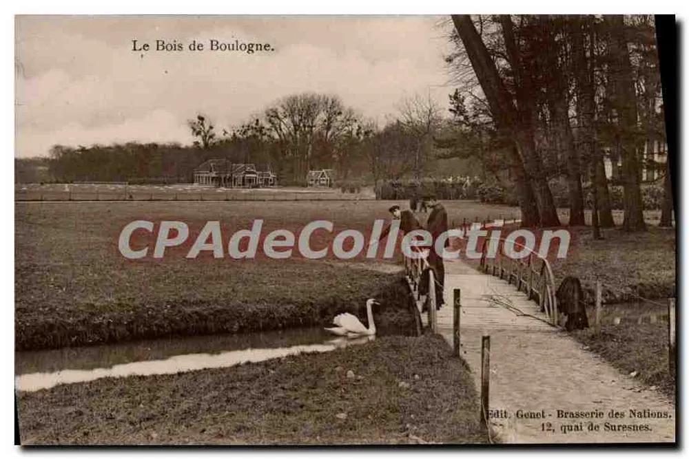 O Bois de Boulogne — vista com cisne e passeio — Edit. Genot, Brasserie das Nações, 12, quai de Suresnes - Frente