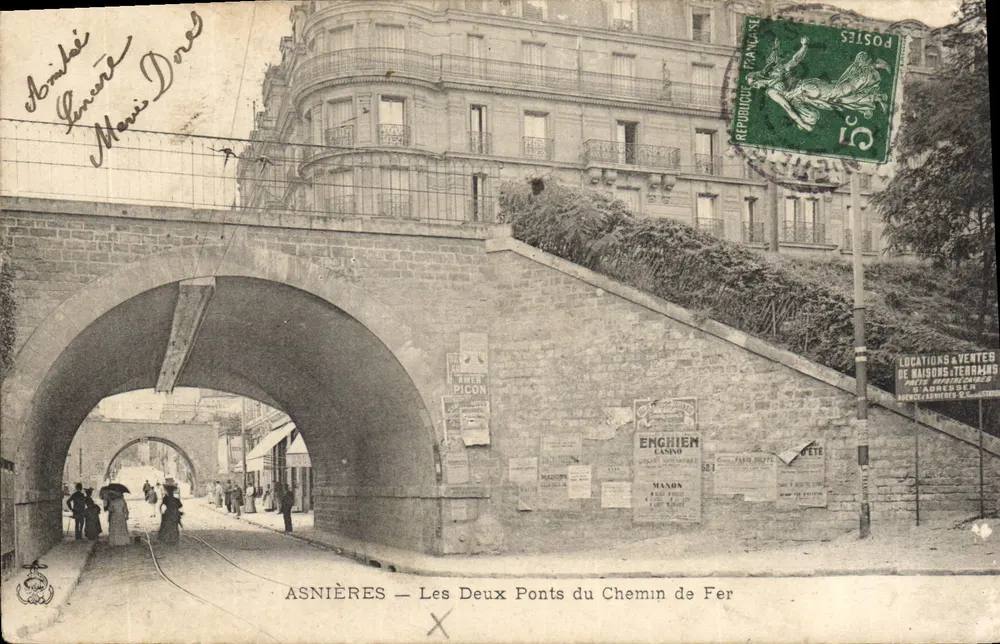 Asnières — Die beiden Brücken der Eisenbahn — Verleger Marius Dord - Vorderseite