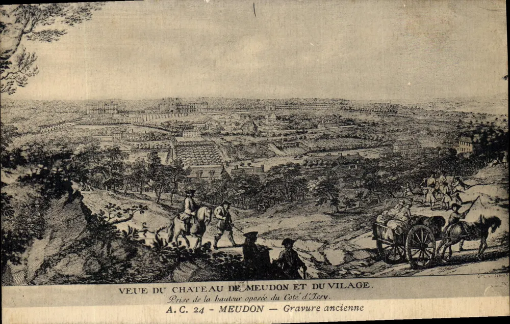 Ansicht des Schlosses Meudon und des Dorfes — alte Gravur — A.C. 24 — Meudon - Vorderseite
