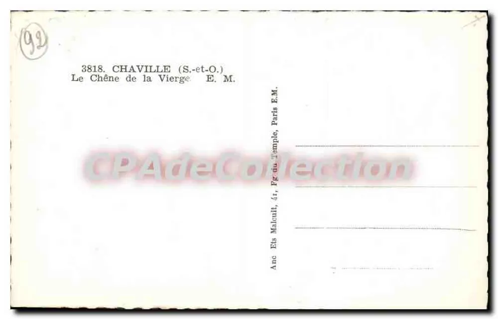 Chaville (S.-et-O.) — O Carvalho da Virgem — Editor E.M. - Verso