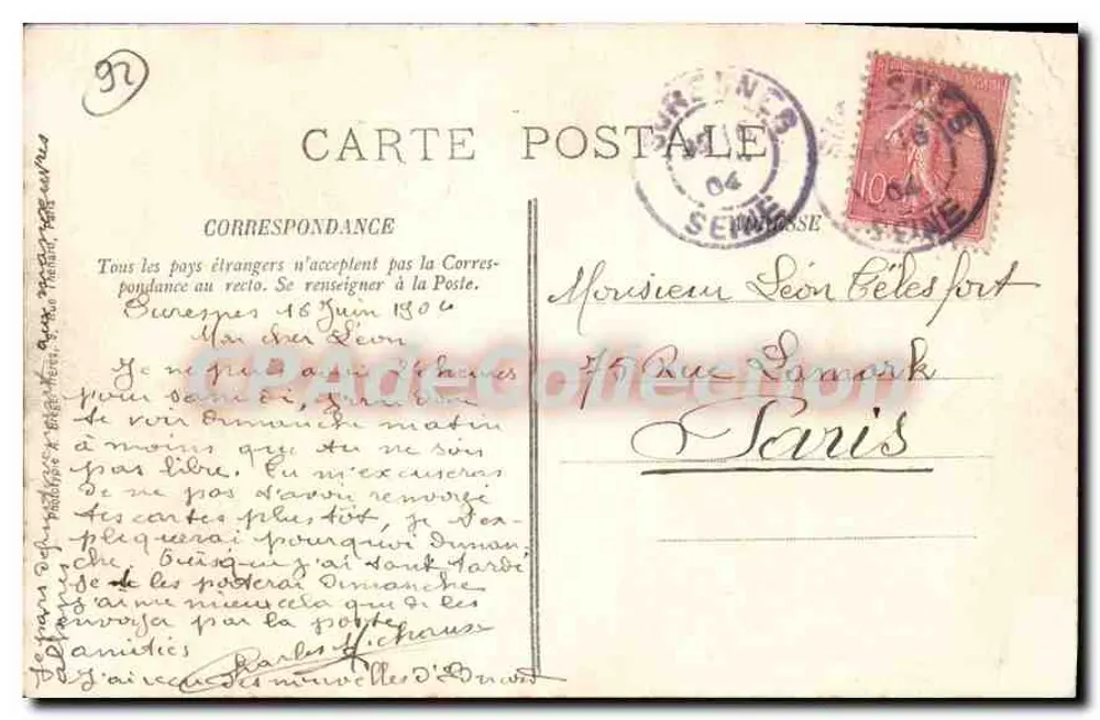 Suresnes — Blick auf den Mont-Valérien von der Rue de la Liberté — Antike Ansichtskarte - Rückseite