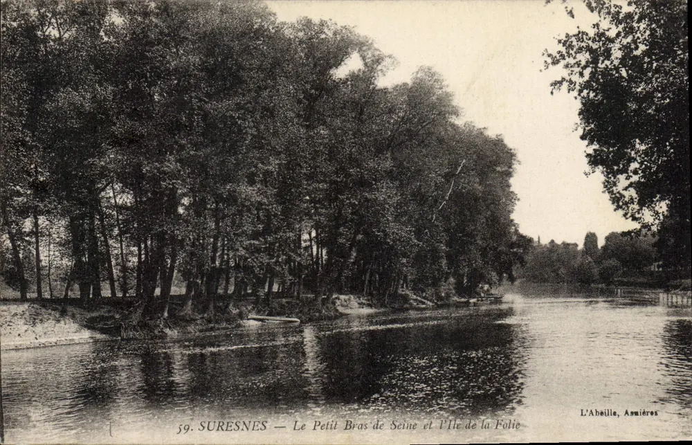 Suresnes — Der kleine Arm der Seine und die Insel Folie — L'Abeille, Asnières - Vorderseite