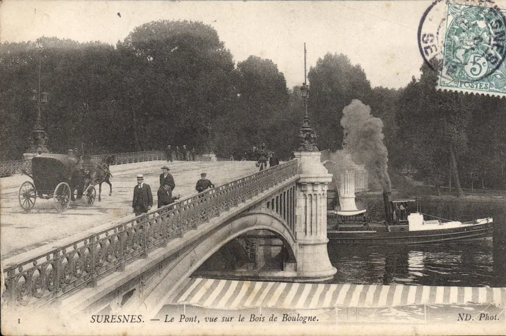 Suresnes — Die Brücke, Blick über den Bois de Boulogne — ND. Fot. - Vorderseite