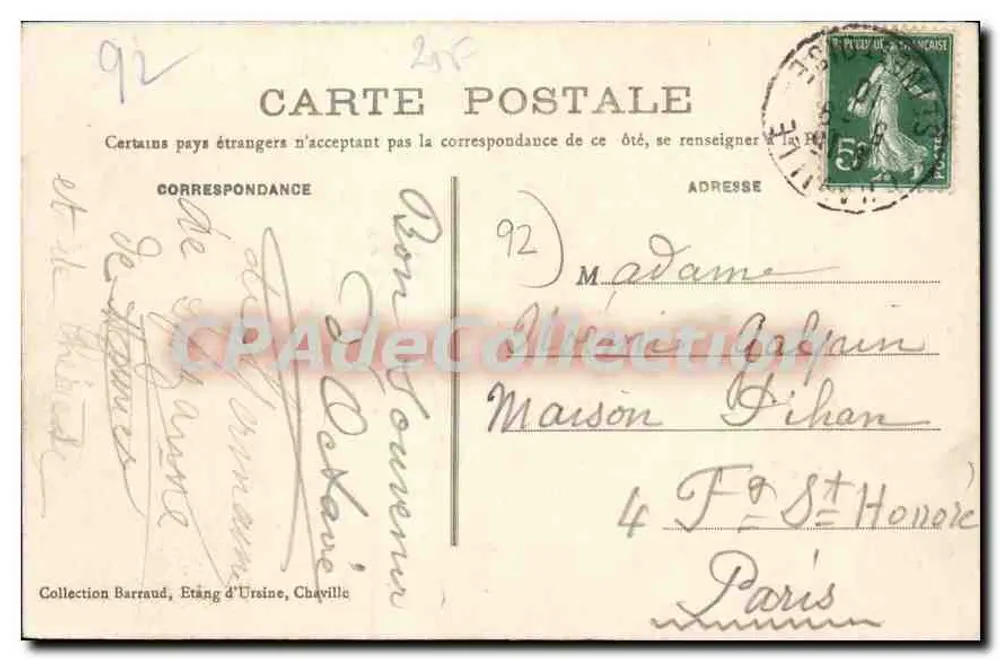 Chaville — Étang des Écrevisses — Collection Barraud - Rückseite