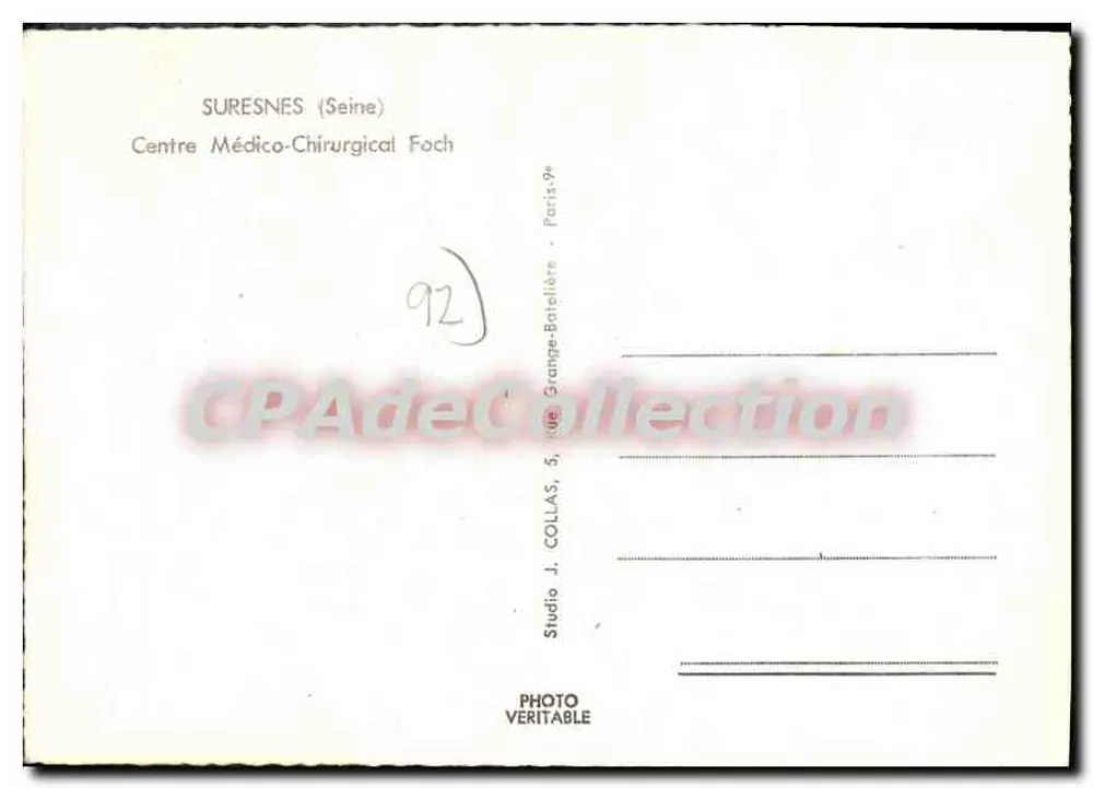 Chambre d'hôpital — Centre Médico-Chirurgical Foch — Suresnes (Seine) - Verso