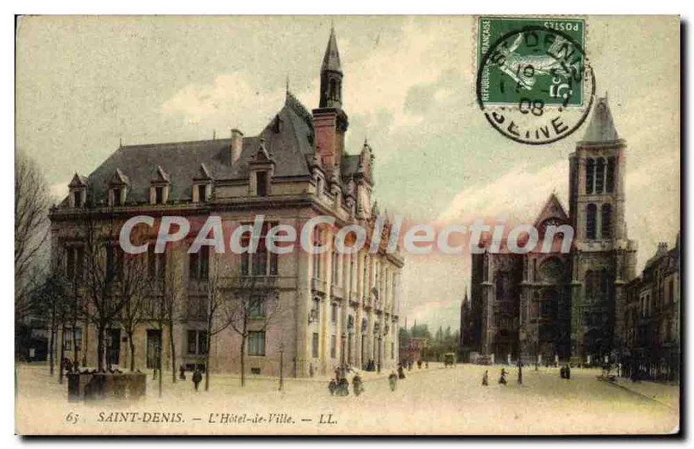 Bilhete postal antigo Saint-Denis — O Hôtel-de-Ville — LL. — Editor LL, n° 65 - Frente