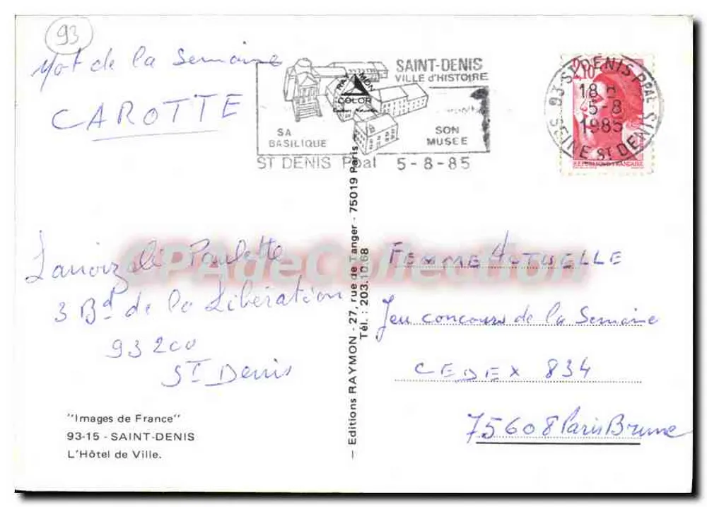 Hôtel de Ville de Saint-Denis — vista da praça — Éditions de la Semaine - Verso