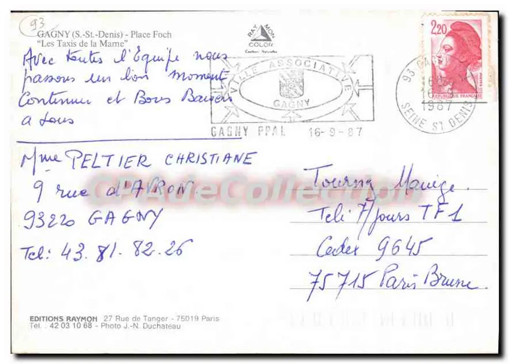 Gagny - Place Foch — Treffen der Mannschaft 'Les Taxis de la Marne' — Éditions Raymon - Rückseite