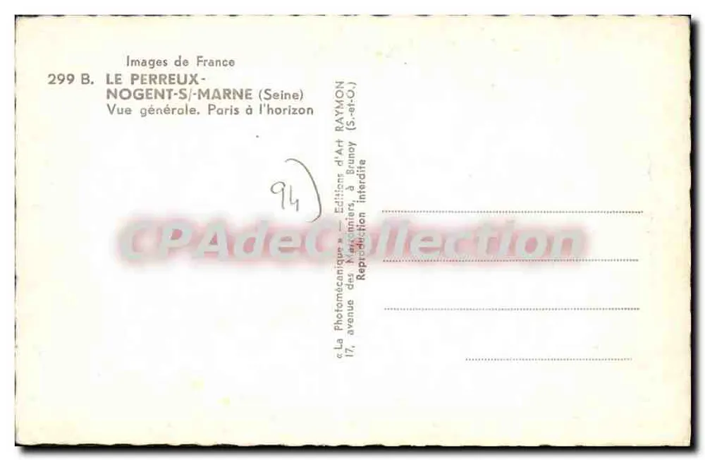 Nogent-sur-Marne — Allgemeiner Blick. Paris im Hintergrund — Bilder Frankreichs, Nr. 299 B - Rückseite
