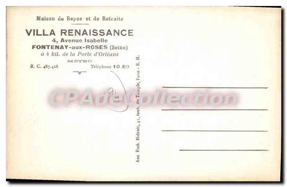 Fontenay-aux-Roses — Renaissance-Villa La Terrasse — Verleger unbekannt - Rückseite