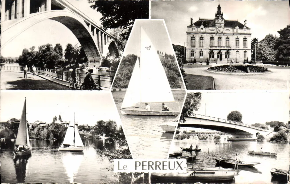 Le Perreux — Panoramablick mit Brücke, Rathaus und Segelbooten — Éditions d'Art Raymon, Nr. 286 - Vorderseite