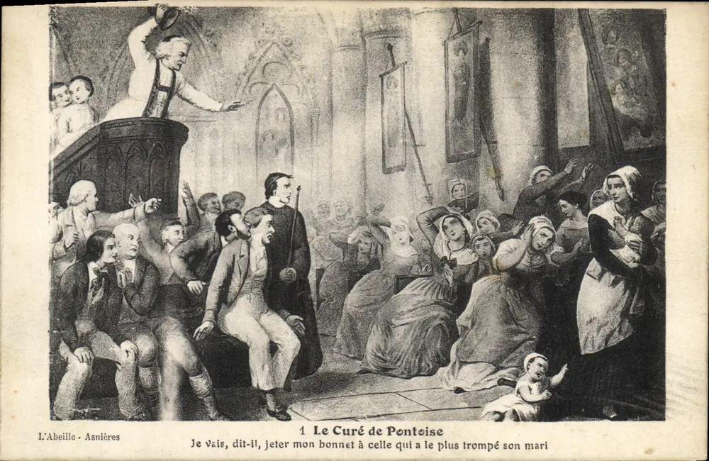 O Curado de Pontoise — cena de sermão em uma igreja — L'Abeille - Asnières, n°1 - Frente