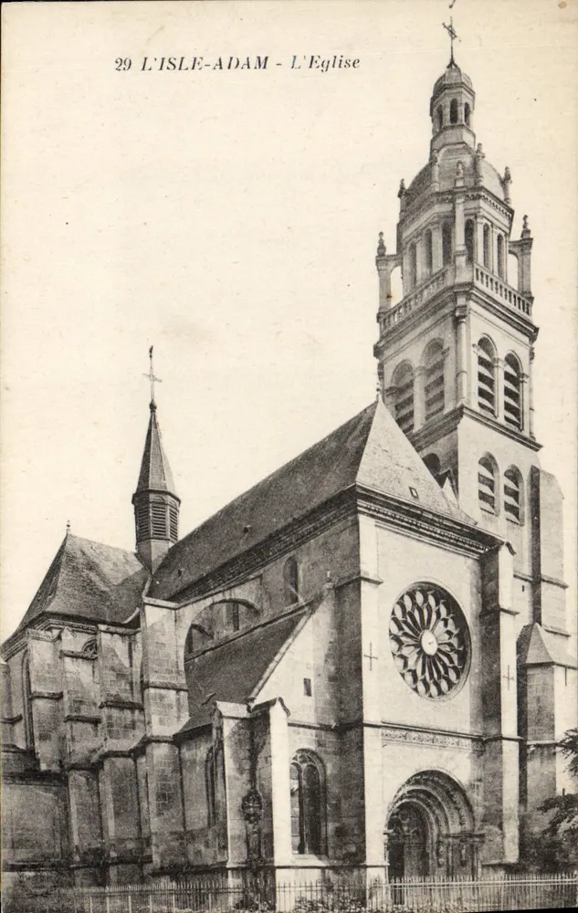 L'Isle-Adam - A Igreja — vista da igreja com seu campanário e sua roseira — Imp. Phot. 'L'Alélie', Paris - Frente