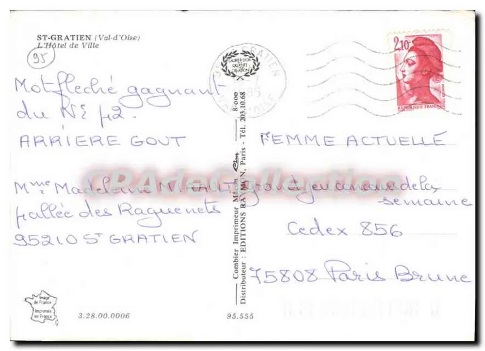 Hôtel de Ville de Saint-Gratien (Val-d'Oise) — algemene uitzicht — Antieke ansichtkaart de Collection - Achterkant