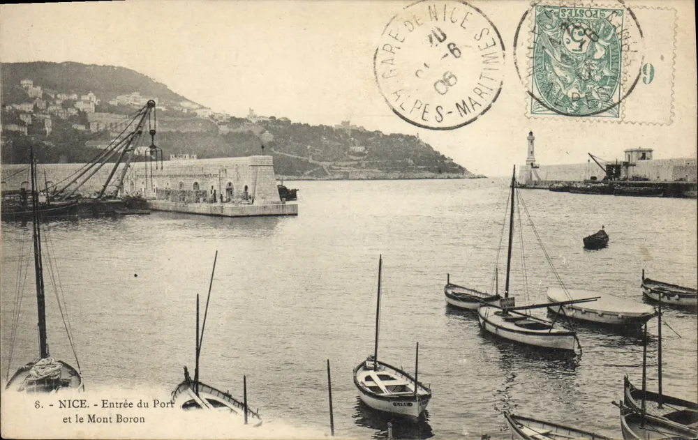 NICE - Entrata del Porto e il Monte Boron — Duriet, editore, n°8 - Recto
