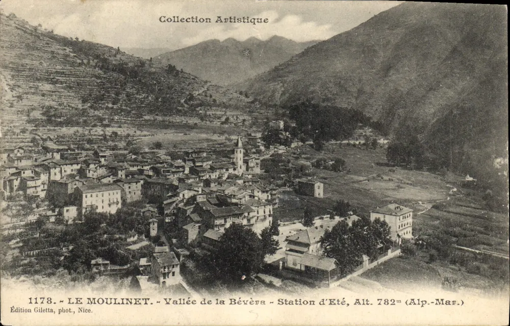 Le Moulinet — Vale da Bévéra — Estação de Verão, Alt. 782m (Alp.-Mar.) — Edição Giletta, fot. Nice, n° 1178 - Frente