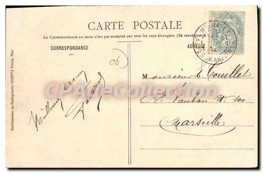 Le Moulinet — Vale da Bévéra — Estação de Verão, Alt. 782m (Alp.-Mar.) — Edição Giletta, fot. Nice, n° 1178 - Verso