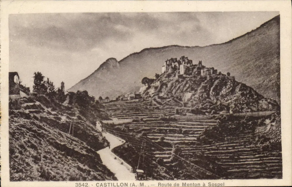 Castillon (A.M.) — Estrada de Menton a Sospel — editor desconhecido, n° 3542 - Frente