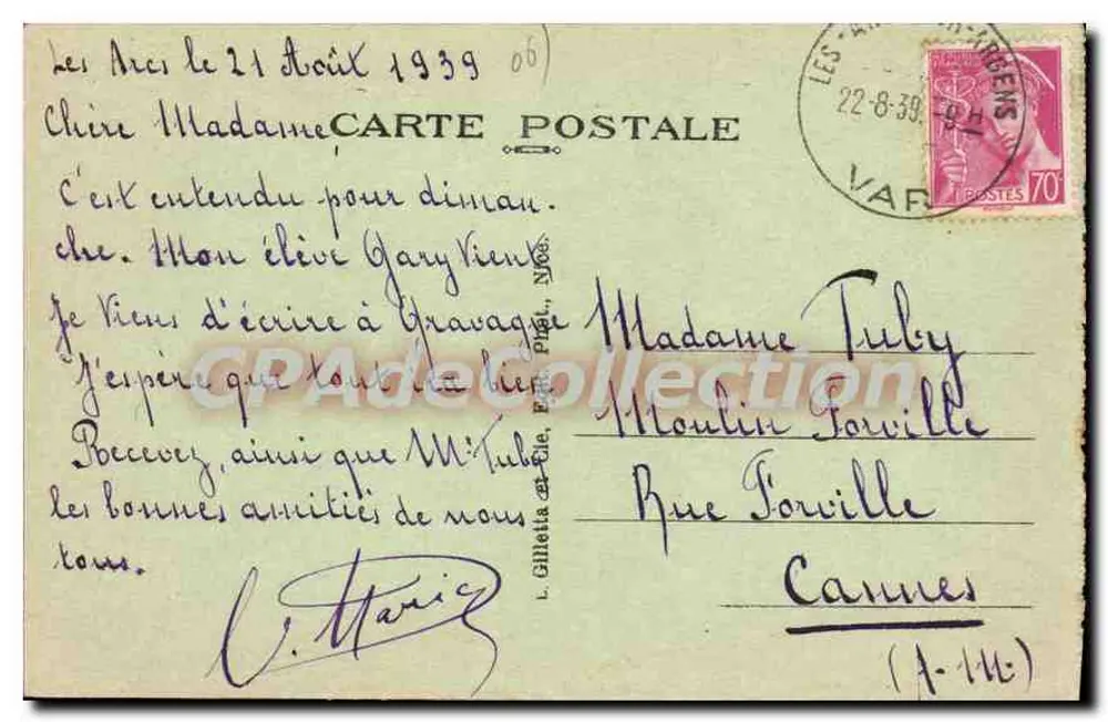 Castillon (A.M.) — Estrada de Menton a Sospel — editor desconhecido, n° 3542 - Verso