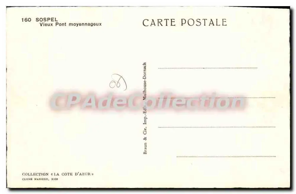 Sospel — Mittelalterlicher alter Brücke — Braun & Cie, Imp.-Édit. Mulhouse-Dornach - Rückseite