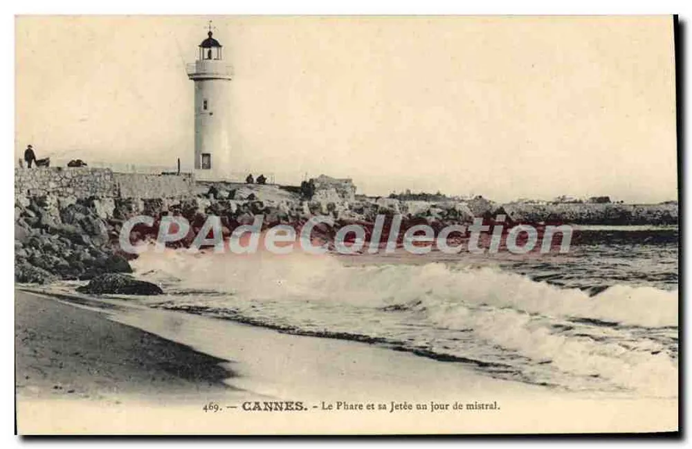 CANNES — Der Leuchtturm und seine Mole an einem Mistral-Tag — Edition Baylons Frères, Nr. 469 - Vorderseite