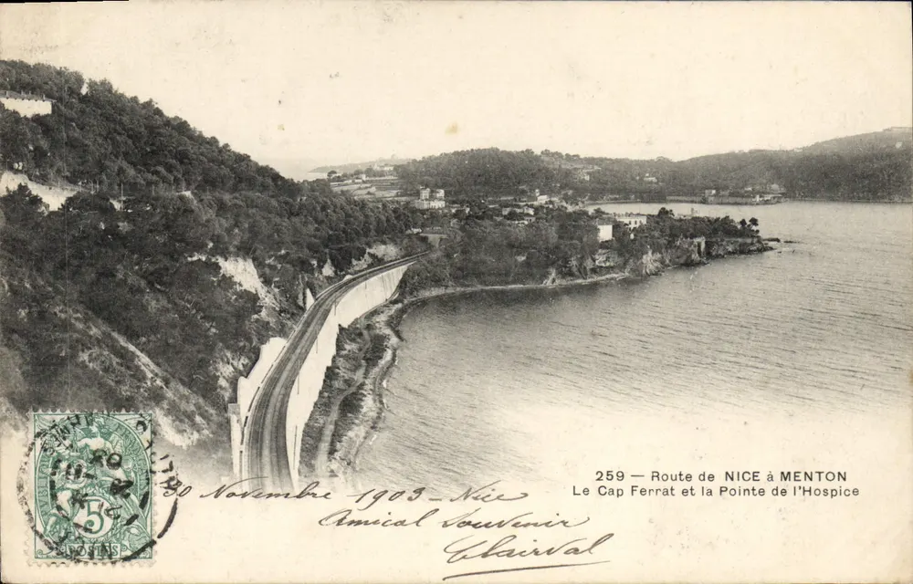 Cap Ferrat und Pointe d'Hospice — Route von Nice nach Menton — Verlag Clairval, Nr. 259 - Vorderseite