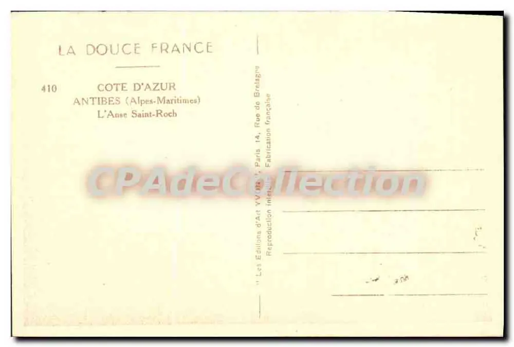 Antibes — L'Anse Saint-Roch — La Douce France, n°410 - Verso