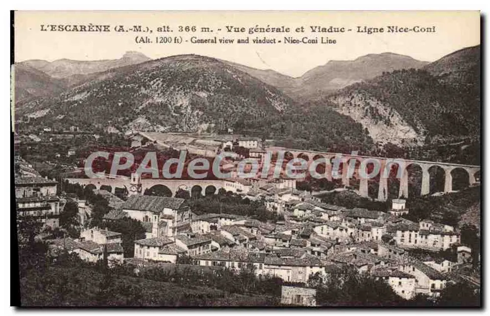 L'Escarène (A.-M.), H. 366 m. — Allgemeine Ansicht und Viadukt — Linie Nice-Coni - Vorderseite