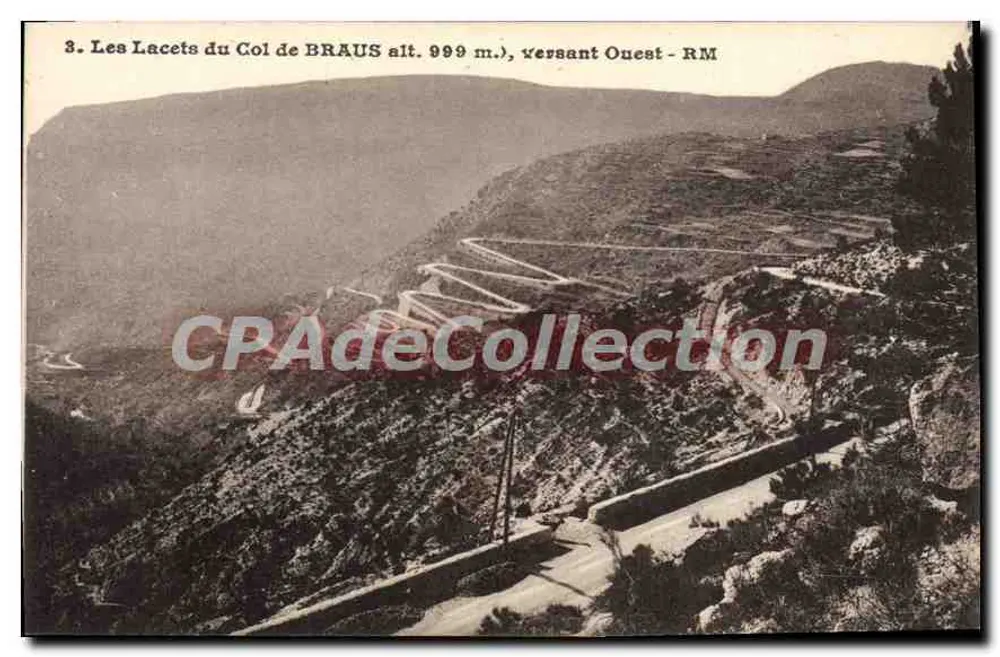Os Lacets do Col de BRAUS alt. 999 m., vertente Oeste - RM — Edições Rostom e Munier, Nice - Frente