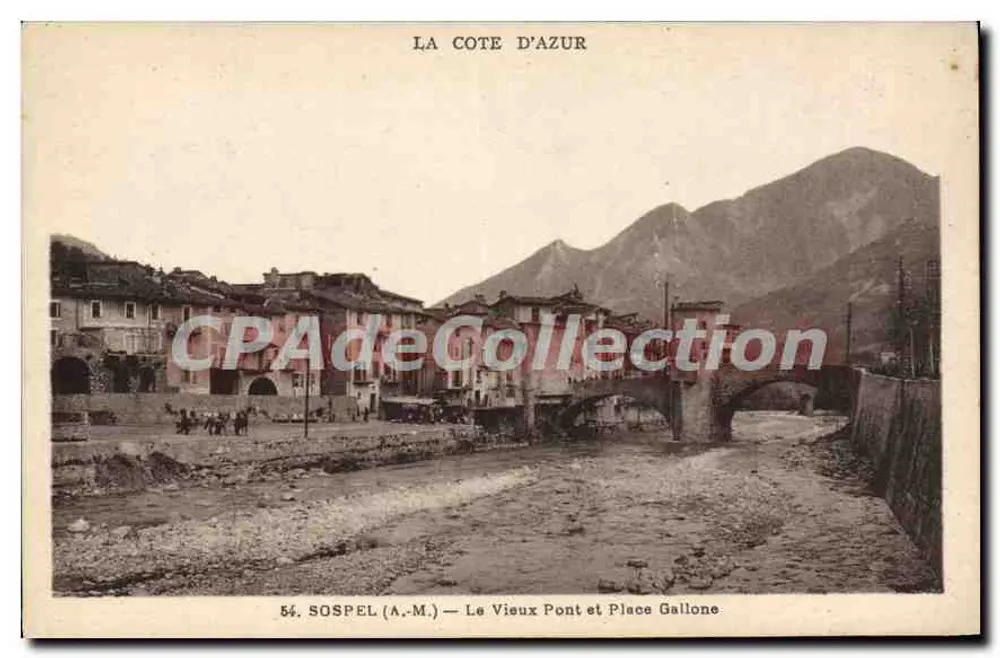 Sospel (A.M.) — Der alte Brücke und Platz Gallone — Vintage Postcard/Antike Ansichtskarte - Vorderseite