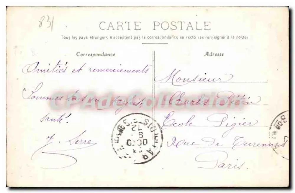 Tamaris — Eingang zum Schloss Michel Pacha — Vintage Postcard/Antike Ansichtskarte - Rückseite