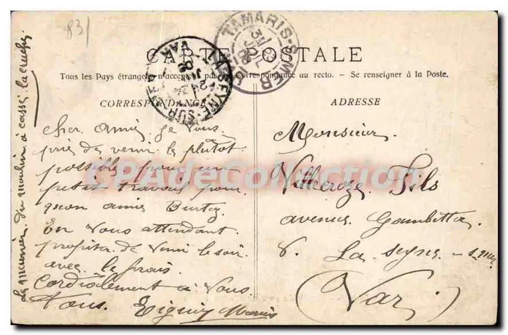 Toulon - Tamaris - Eingang zum Park von Michel Pacha — A. Bougault, n°734 - Rückseite
