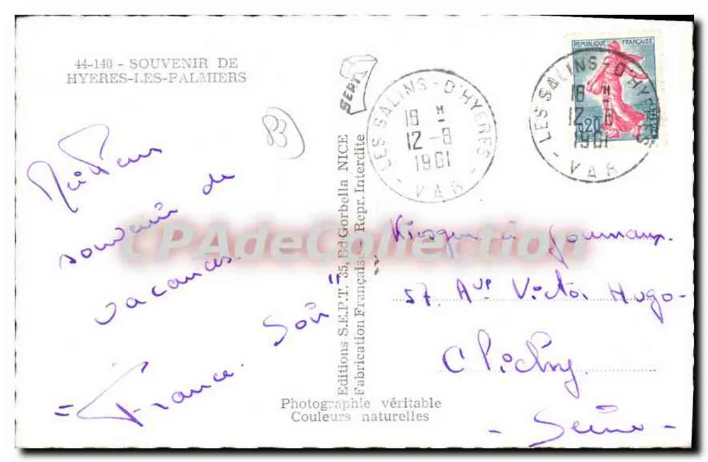 Hyères — vista panorâmica — Edições S.E.P.T. 44-140 - Verso