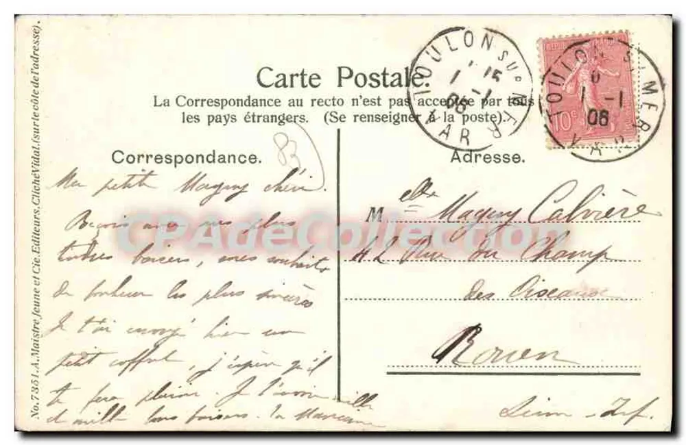 Toulon. A praça de armas — editor A. Maistro, n° 7951 - Verso