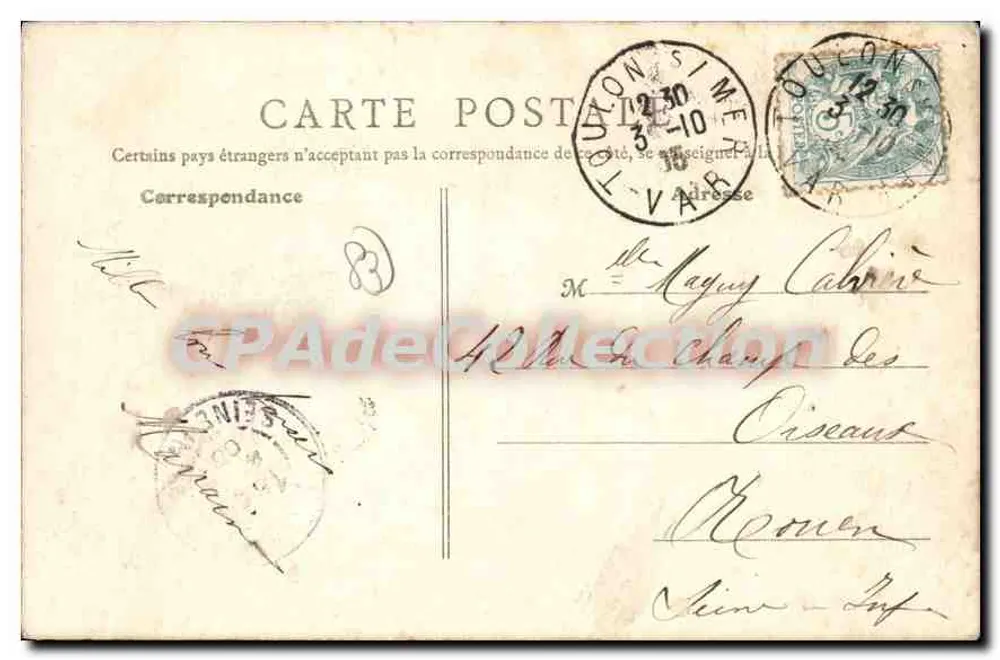 Toulon - Cariatides de Puget — Edição Galeries Modernes, Toulon - Verso